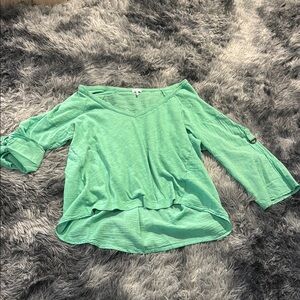 Green V-Neck Women's Top
